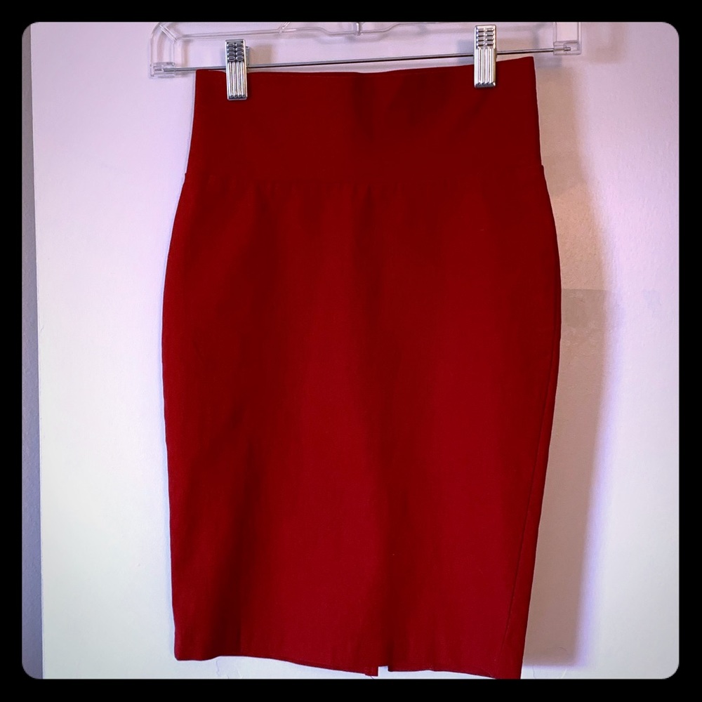 Red stretch pencil skirt
